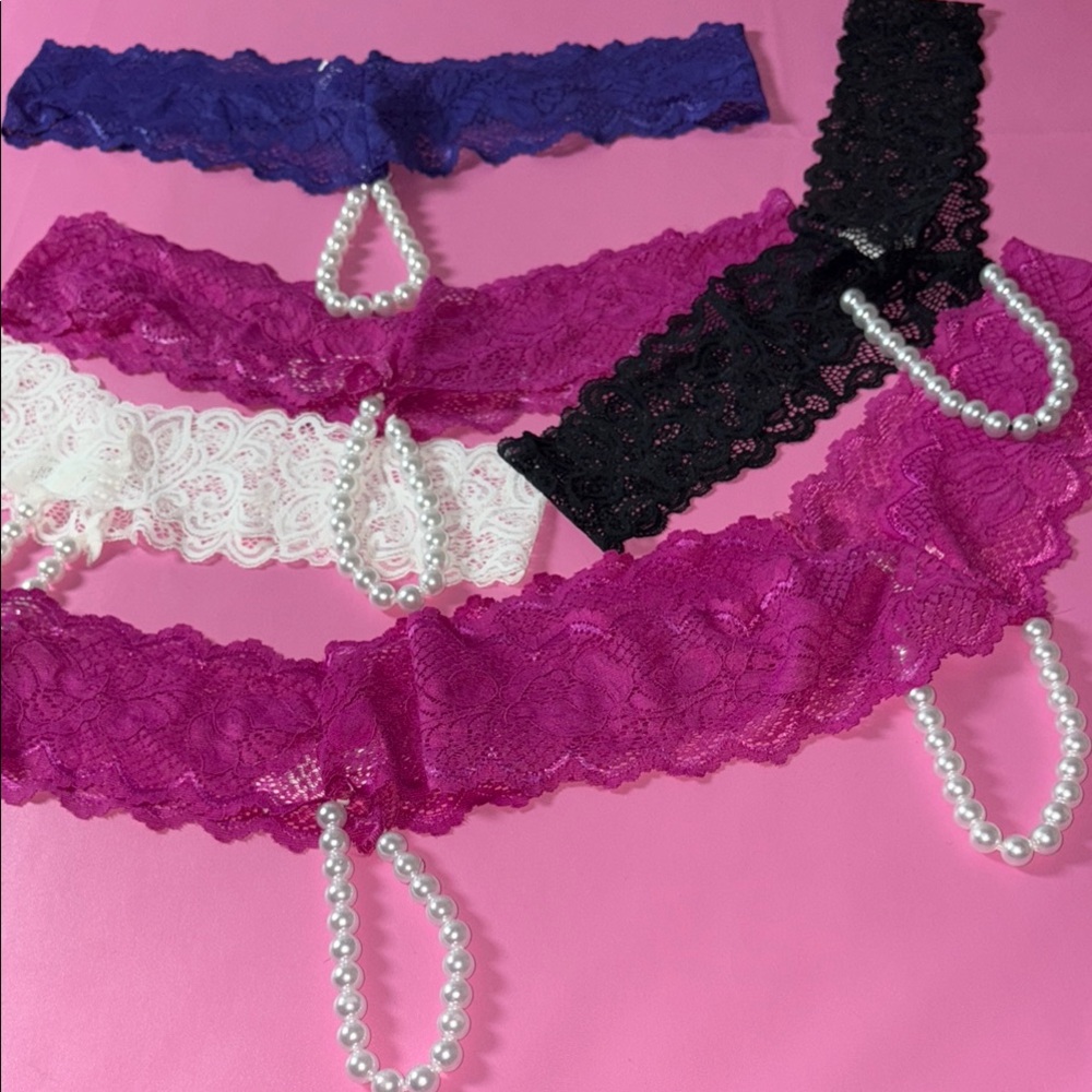 NWOT Lace Panties with Pearl Detail - Black, Purple, White